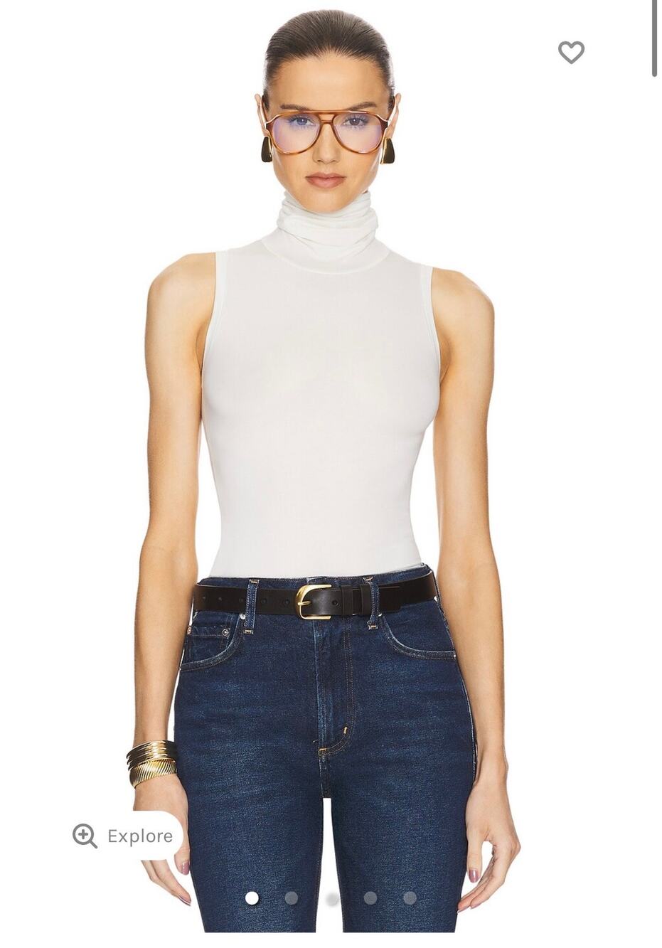 Helsa Revolve Solid White Sleeveless Cotton Turtleneck Tank Top Size Small